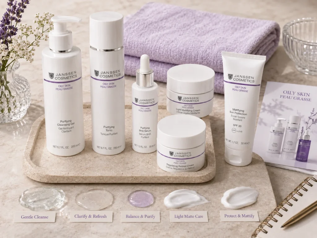 Luxury skincare still life comparing oily skin, combination skin, and dehydrated oily skin patterns.
SEO filename: oily-skin-vs-combination-vs-dehydrated-skin.webp
