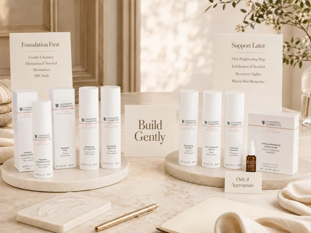 Luxury skincare education image showing how to build a gentle routine for a more even-looking complexion without harsh products.