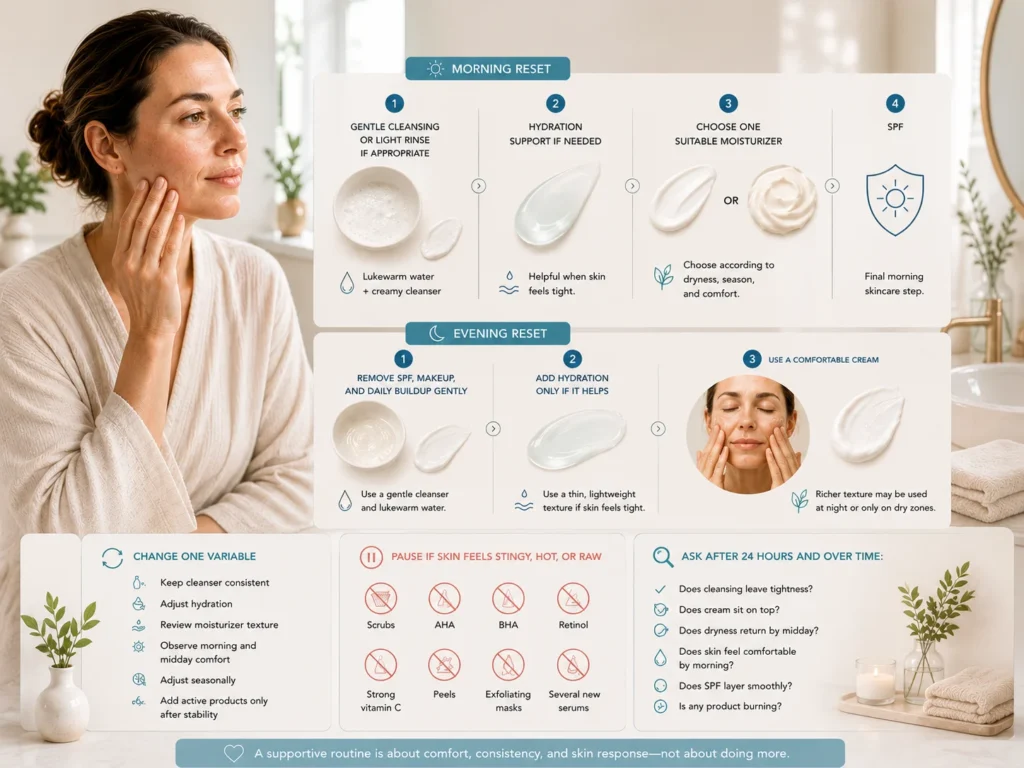 Oily-skin model with leader lines showing lighter product needs on the T-zone and more comfort on the cheeks.